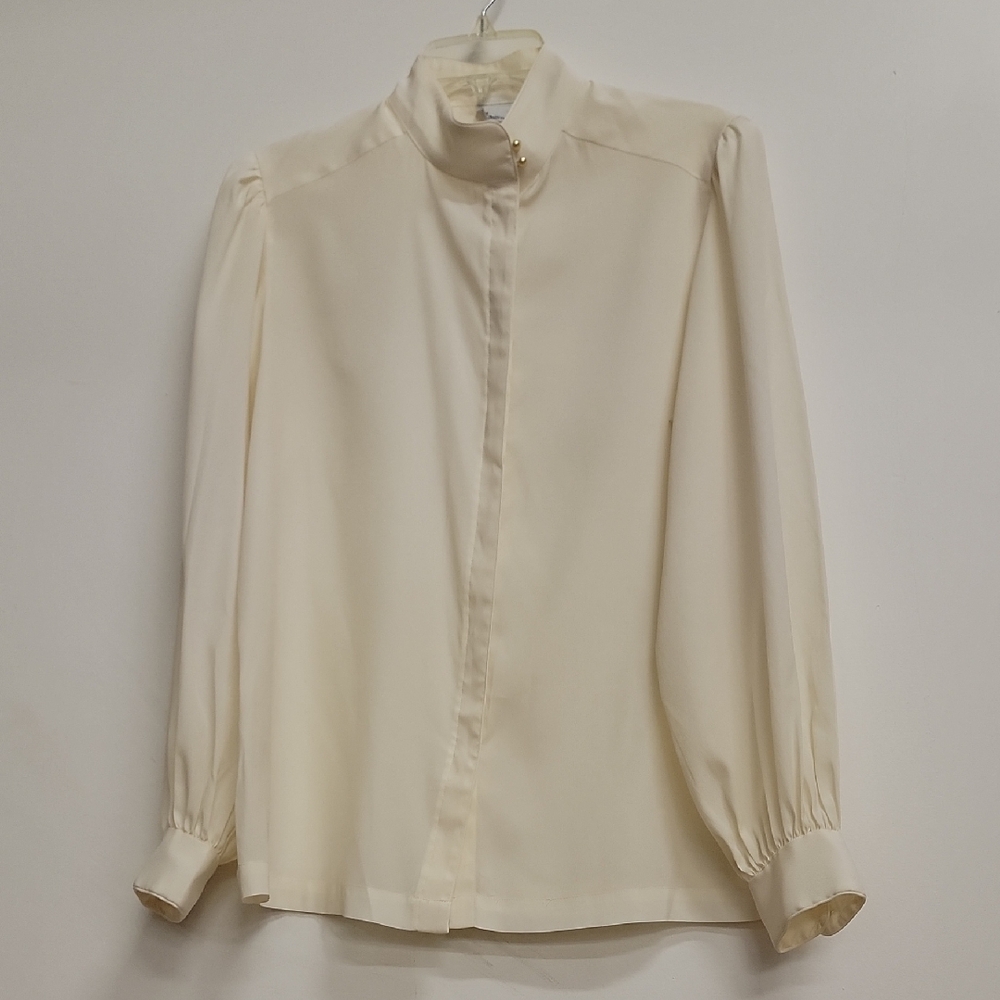 Liz Claiborne Vintage 90s Secretary Cream Button-Up Blouse Sz 12